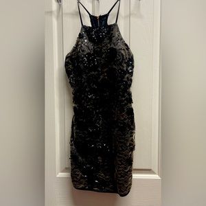Short black sequin shirt dress